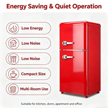 KAIFENG 3.5 Cu. Ft Retro Compact Refrigerator with Freezer 2 Door Mini Fridge with 7 Level Thermostat Red Small Fridge for Dorm Office RV Bedroom