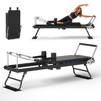 JJ JUJIN Foldable Pilates Reformer for Home Use Adjustable Spring Resistance, Foldable Steel Frame, Compact Storage, Pilates Exercise Equipment