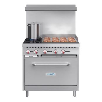 Pemberly Row 36" 2 Burner Commercial Natural Gas Range with 24" Griddle in Steel