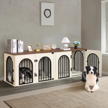 Hzuaneri 71" Dog Crate Furniture for 2 Dogs, Heavy Duty Wooden Kennel for Medium Large Dogs with Divider
