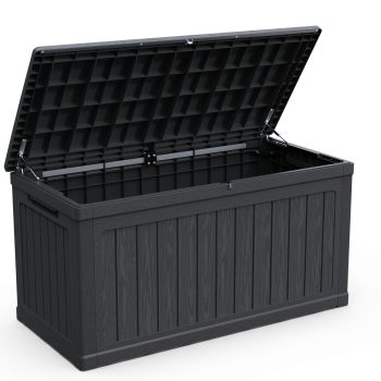Alvantor Outdoor Storage Box Waterproof Resin Deck Box Lockable in Black, 230 Gallon XXL