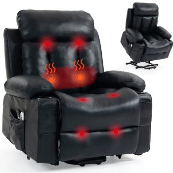 Delmango Faux Leather Power Recliner for Elderly with Push Back and Lumbar Support, Overstuffed Living Room Reclining Sofa
