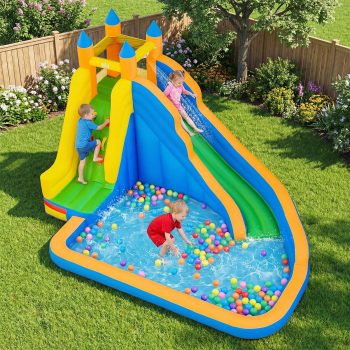 Costway Inflatable Water Slide Mighty Bounce House Castle Moonwalk Splash Pool without Blower