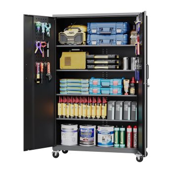 Fesbos Rolling Garage Tool Cabinet with Side Pegboard & Lockable Doors, Heavy Duty Metal Storage Cabinet with Adjustable Shelves,Black Steel Utility Cabinet for Garage, Warehouse, Workshop
