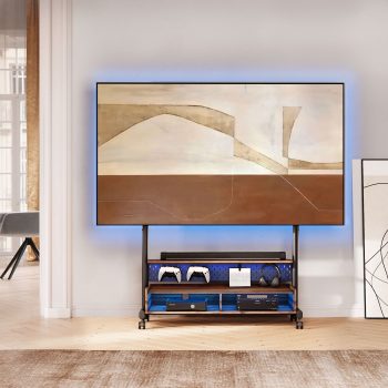 FITUEYES Rolling TV Stand with LED Light for 70-100 inch TVs,Height Adjustable, Multi-Functional Storage
