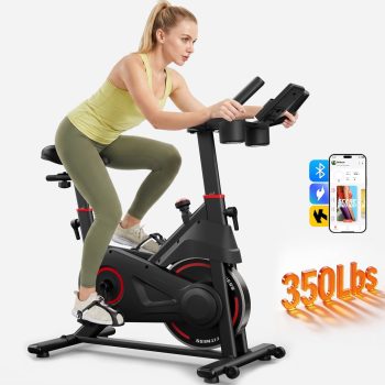 YPOO FITNESS Exercise Bike Indoor Stationary Cycling Bike with 6-Way Adjustable Seat & Quiet Belt Drive, 350lbs Capacity