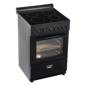 KFFKFF 24-inch Electric Range Oven, 2.7 Cu. Ft. Compact Freestanding Design, Stainless Steel Finish, Features 4 Burners, Adjustable Racks, Storage Drawer, Black (No power cord)