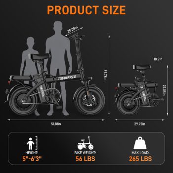 Upgraded P1PRO 14" Folding Electric Bike for Adult, Max 75 Miles 24MPH Electric Bicycle, 48V 22.5Ah Removable Battery, PAS Control, E-Bike for Adults Teens, Front Suspension