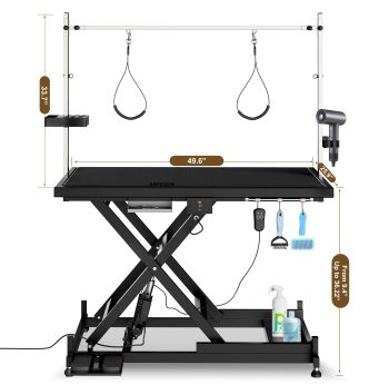 Anykoon Update electric pet grooming table, 110V/220V professional groomer recommend super Deluxe electric pet grooming table, height adjust from 8 up to 36inch BLACK