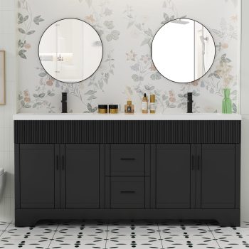 72" Freestanding Double Sink Bathroom Vanity Set With Resin Top, Hand-Painted, EPA Certificate