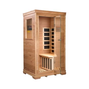 Royal Saunas Hongyuan Far Infrared Sauna for Home 1 Person, Indoor Wooden Sauna Room 960W/120V, Premium Hemlock & Okoume Wood, Low EMF Heating, BT Audio, Vent & Cup Tray