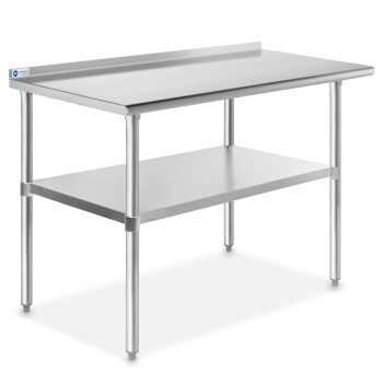 GRIDMANN 48 x 24 Inch Stainless Steel Table w/ Backsplash and Undershelf, NSF Commercial Kitchen Work & Prep Table