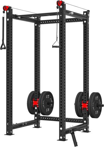 U-MAX Power Cage, 2000 lb Heavy-Duty 3 x 3 Power Rack with Pulley System, Commercial Squat Rack Cable Machine for Home Garage Gym, Black