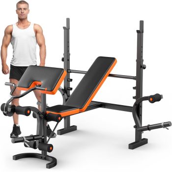 GIKPAL 6-in-1 Multi-Purpose Adjustable Workout Bench Set with Barbel Rack and Leg Developer for Home Gym Full Body Training(Excluding Barbell and Weight Plate)