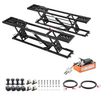 KFFKFF Portable Car Lift, 7000 lbs Capacity, Durable Steel Construction with 26.8" Max Height, Pneumatic Pump, Wheels, 4 Rubber Pads & 4 Lifting Columns