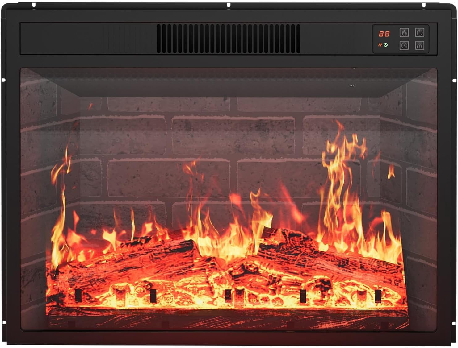 Ultra‑Thin 23 Inch Electric Indoor Fireplace Insert-Wall Mounted/Recessed, 12‑Color Flame, 750W/1500W Heater, 0.5‑9H Timer, Remote Control, 60‑84°F, Log & Crystal Media, Heat 400 Sq Ft