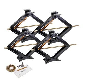 Set 4 LIBRA Premium 24" 6,000 lb RV Trailer Stabilizer Leveling Scissor Jacks w/Dual Power Drill Sockets & Mounting Hardware Kit