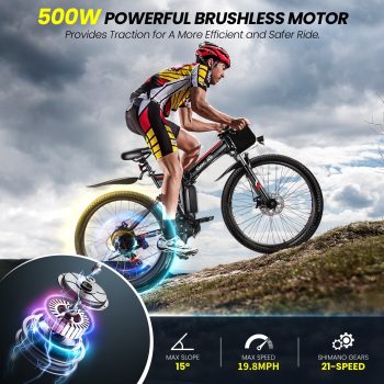 Gocio 26" Folding Electric Bike for Adults, 750W Peak Motor E-Mountain Bike, 19.8MPH, 48V 7.8AH Battery Ebike , 21-Speed Electric Bicycle, UL2849