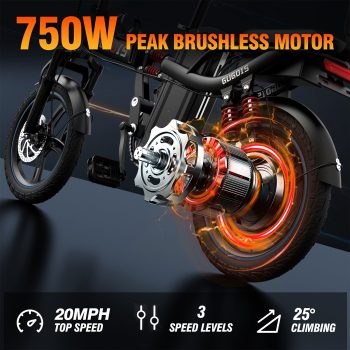 750W Peak Electric Bike for Adults, 16" Electric Commuter Bike, 48V 15Ah Removable Battery Folding Ebike, One-Piece Tire City Ebike, Max.20mph & 45 Miles off-road UL2849