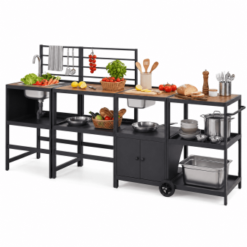 LAUSAINT HOME 4-Piece Modular Outdoor Kitchen Island Set – featuring a sink, ice bucket, and storage cabinets. A durable aluminum cabinet system designed for patios, backyards, decks, and BBQ areas