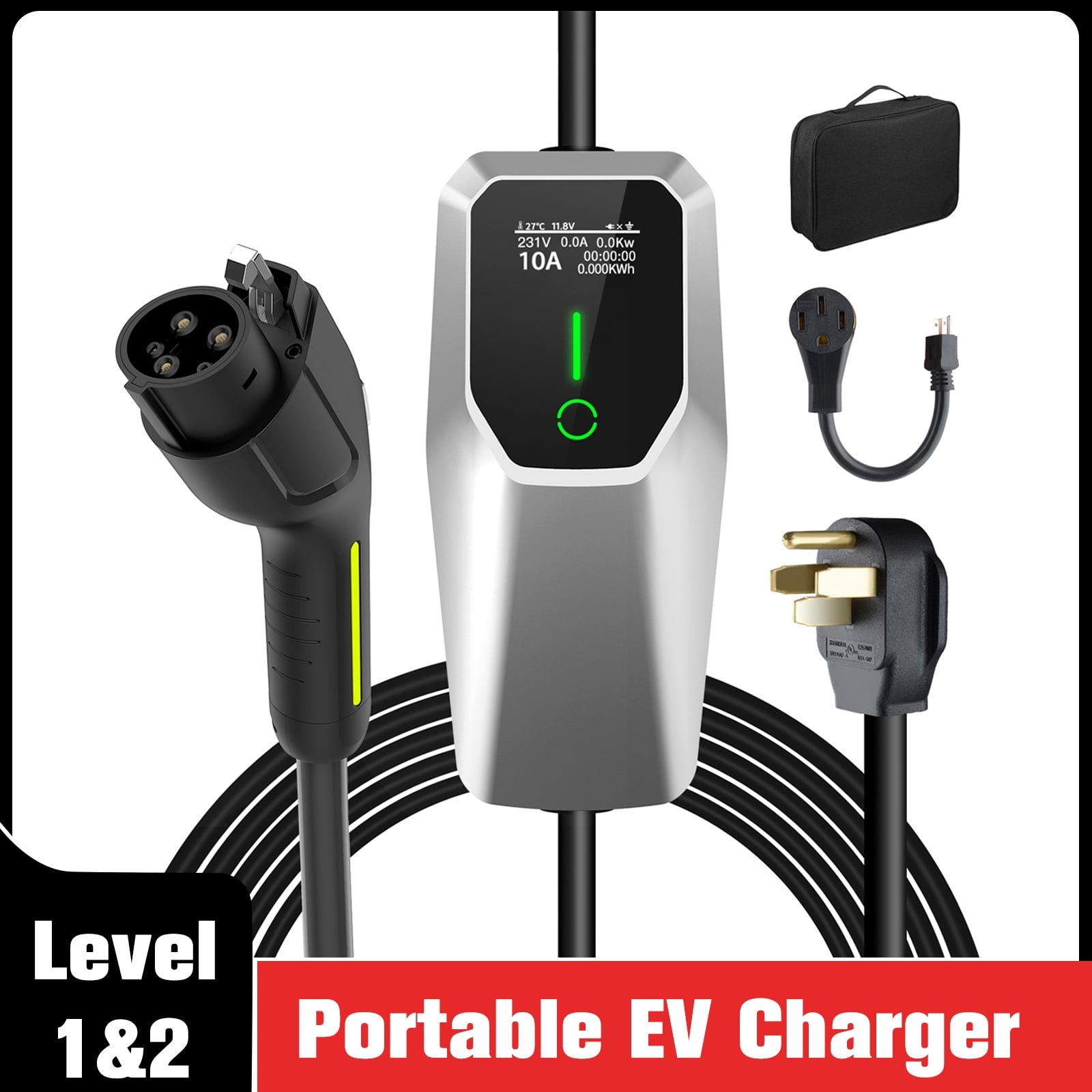 Junsun Level 1&2 EV Charger 32Amp 110V-240V with Cable, Portable Home Charger NEMA 14-50 5-15 Plug for All SAE J1772
