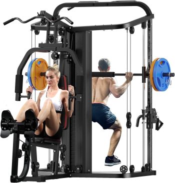 Sunhome Multifunction Home Gym System Smith Machine with 138 lb Weight, Build Muscle, 86.6"