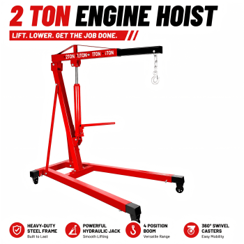 Engine Hoist with 360-Degree Swivel Casters, 2 Ton 4400 lbs, Hydraulic Engine Hoist, Red Heavy-Duty Steel Crane for Garage Shop, Car Lift and Professional Automotive Diagnostics