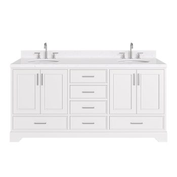 Ariel Stafford 72 Inch Double Oval Sink Bathroom Vanity With Carrara Quartz Countertop 1.5 Edge In