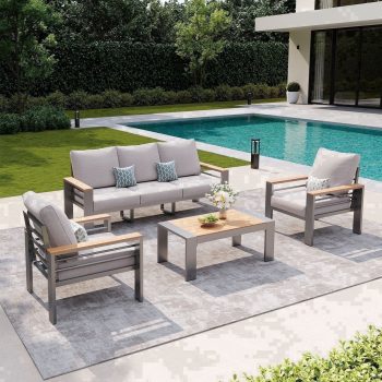LazySunsets 4 Piece Aluminum Patio Furniture Set, Oversized Outdoor Sectional