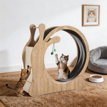Cat Exercise Wheel, 95cm Inner Diameter Large Cat Treadmill with Removable Carpet, Scratching Board & Play Balls, Kitten Running Wheel for Indoor Cats Walking Training for Cats' Weight Loss & Health