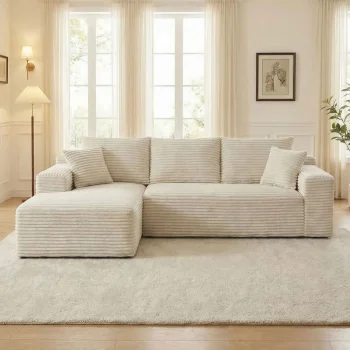 VERDECORE 96" L-Shaped Modular Sectional Sofa, Corduroy, Boneless Deep Seat, Side Pockets, No Assembly