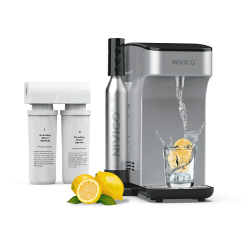 Water Carbonator, Soda Maker, Sparkling Fizzy Water Maker, Cold Compressor Cooling Water Cooler, Compatible with Screw-in 60L CO2 Cylinder (Not Included), 1.5L water tank, Touch Screen, Silver