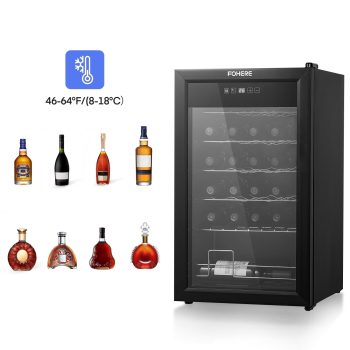 28 Bottles Wine Refrigerator, Freestanding Wine Cellar with LED Light, Digital Temper Control