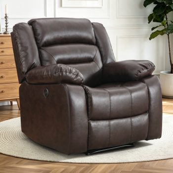 Ebello Power Recliner Chair, Oversized Power Leather Reclining Chair with Overstuffed Cushion, USB Charge Port, Comfortable Single Sofa for Living Room