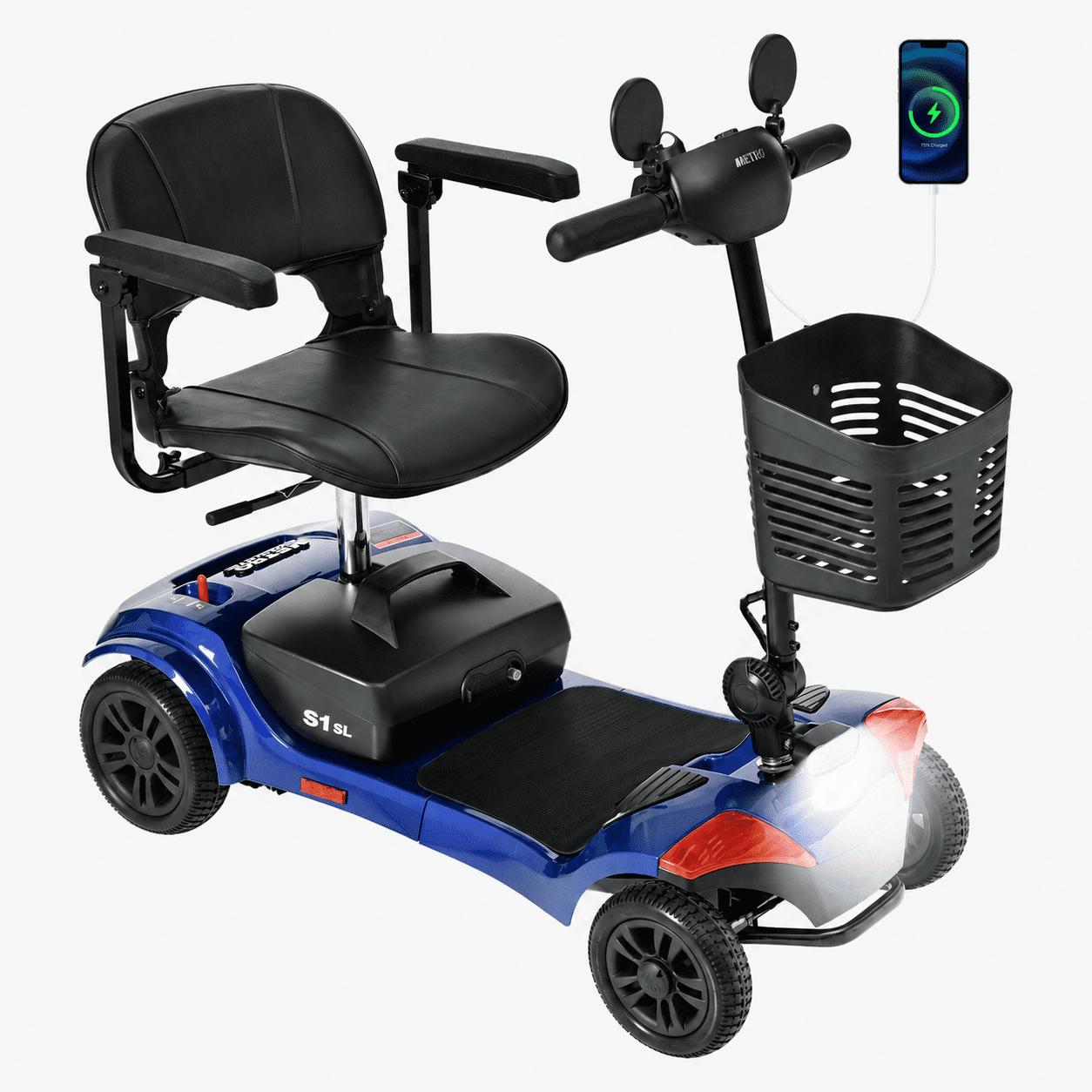 Mobility Scooter for Seniors, Segmart 4-Wheel Electric Scooter with Shock Absorption & Large Comfort Seat, 300W Foldable Senior Scooter with USB, LED Light, 300 lb Capacity
