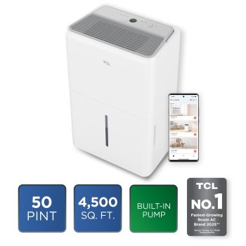 TCL 50 Pint 4,500 Sq Ft Smart Dehumidifier with Pump () - ENERGY STAR, Alexa/Google Assistant Compatible - W50D9P3
