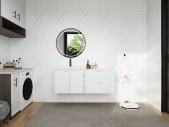 48 Inch (47.07")Modular Bathroom Vanity Combo, Double 24 Inch White Plywood Cabinets with Gel-Coat Sink, KD Flat Pack Bathroom Vanity Set, Modern Storage Solution