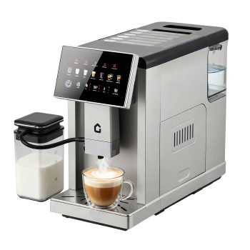 20 Bar Fully Automatic Italian Espresso Machine with Integrated 15-Setting Grinder – Automatic Milk Frother, Dual Boiler, Self-Cleaning, Maintenance Alerts, Removable Components –