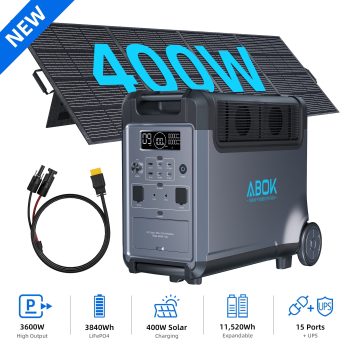 ABOK 3600W 3840Wh LiFePO4 Solar Generator with 400W Solar Panel, Portable Power Station for Home Backup, RV, Camping & Hurricane Outages(Ark3600+PV400)