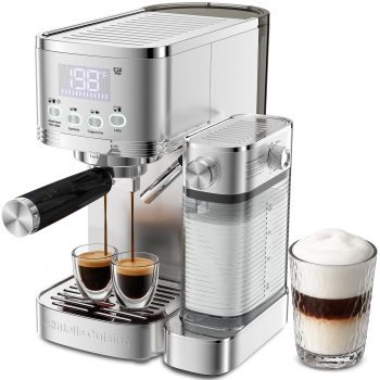 URintells Cuising Espresso Machine, 20 Bar Cappuccino & Latte Machine with Built-In Milk Frother, 1350W, Stainless Steel