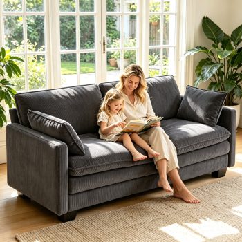 Loveseat Sofa, Lofka 74.8" Cloud Couch for Living Room with Deep Seat, Corduroy for Small Space, Dark Gray