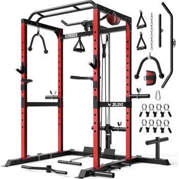 2000 lbs Power Cage, Multi-Function Power Rack with Adjustable Cable Crossover System,with More Training Attachments for Home Gym