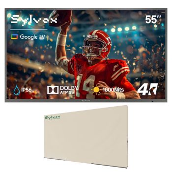 SYLVOX 55" Outdoor TV With Cover, 4K UHD Google Television for Partial Sun Outside with 1000nit Brightness, IP55 Weatherproof, Dolby Atmos, Voice Remote (Deck Pro 3.0)