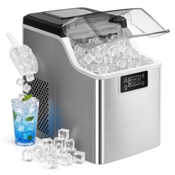 Simzlife Countertop Ice Maker Machine 45lbs/24H 24 Crystal-Clear Square Ice Cubes Ready in 9 Mins, One-Touch Self-Cleaning Ice Machine for Home, Kitchen, Office