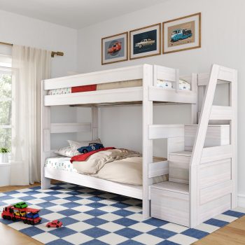 Modern Farmhouse Twin Over Twin Bunk Bed With Staircase