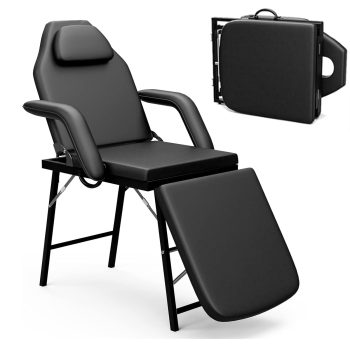 Portable Tattoo Chair with Storage Bag, Foldable Massage Table for Client Esthetician Lash Extension Microblading Facial Spa, Black