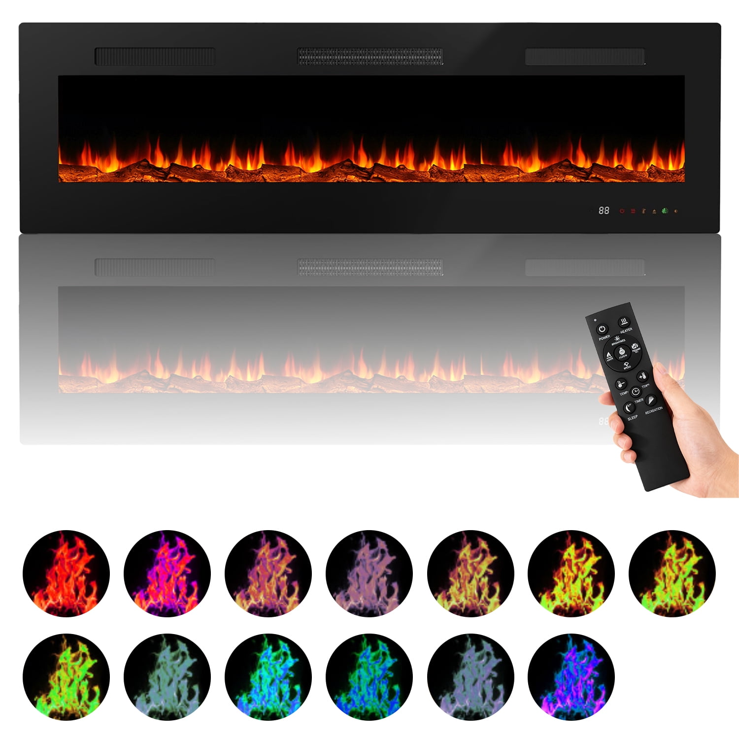 Simenmax 42'' Electric Fireplace in-Wall Recessed and Wall Mounted Fireplace Heater,Linear Fireplace with Multicolor Flame,Timer,Low Noise,Remote Control,Black