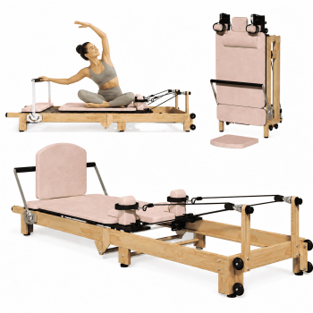 Danrelax 92" Foldable Pilates Reformer Machine, Wooden-Look Home Gym Equipment with Resistance Springs, Latex Resistance System, 90% Pre-Assembled Workout Bundle, Cushioned
