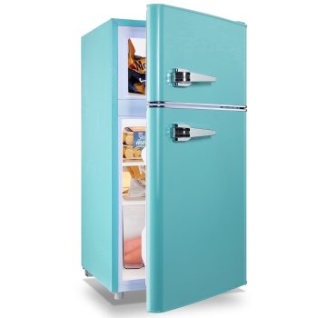 TACOOL Retro Mini Fridge with Handle Dual Door 3.5Cu.ft Samll Refrigerator with Freezer For Home