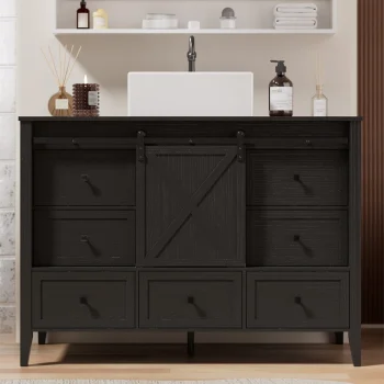 48" Bathroom Vanity with Ceramic Sink Freestanding Storage Cabinet w/ 7 Drawer(Ship in 2 Boxes)